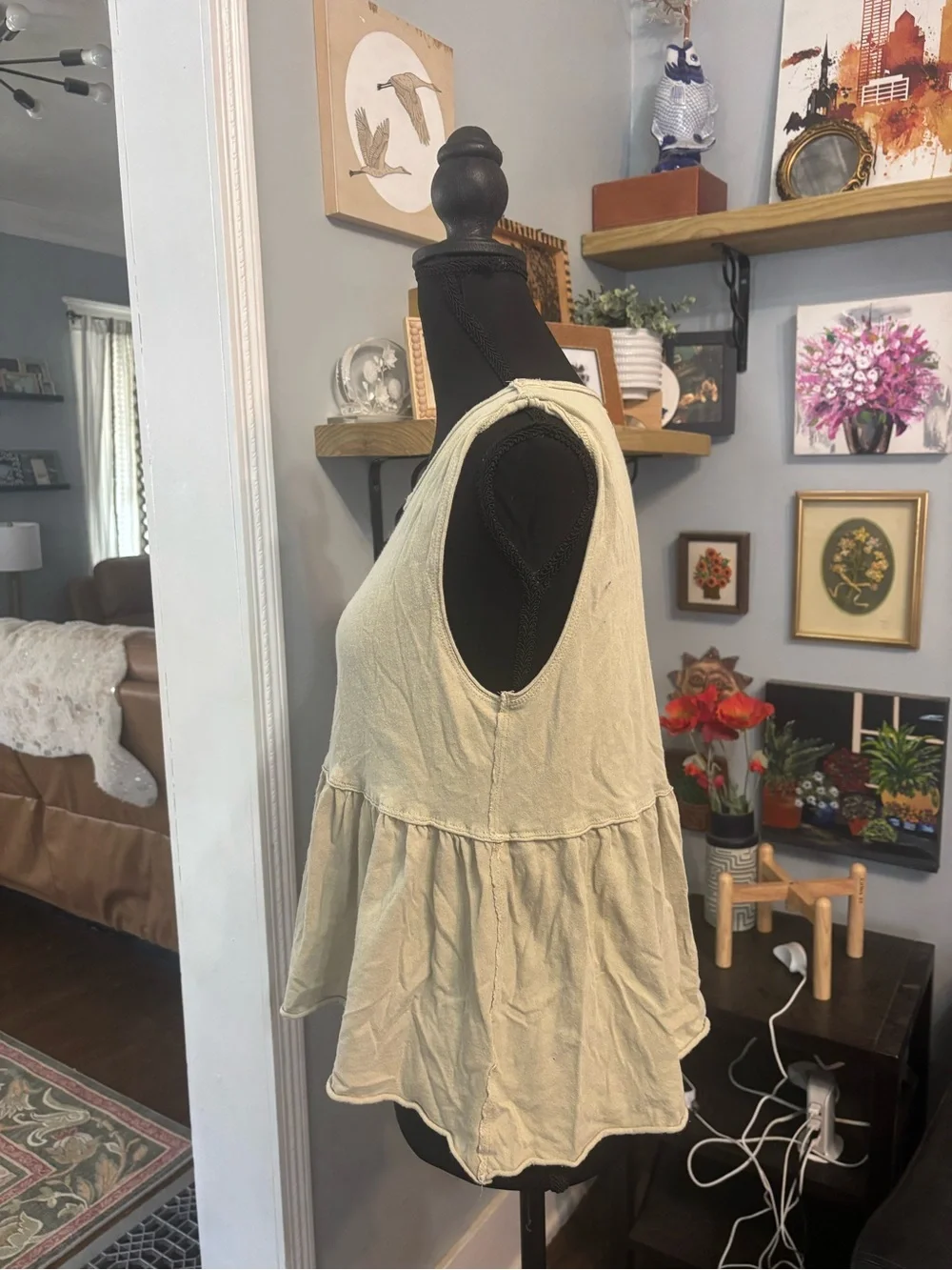 Free people anytime tank top peplum babydoll XS boho light green